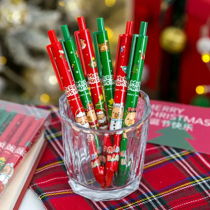 50Pcs/Lot Cute Christmas Press Gel Pens Cartoon Santa Claus Kawaii Christmas Gift Black Ink Pen Student School Office Supplies