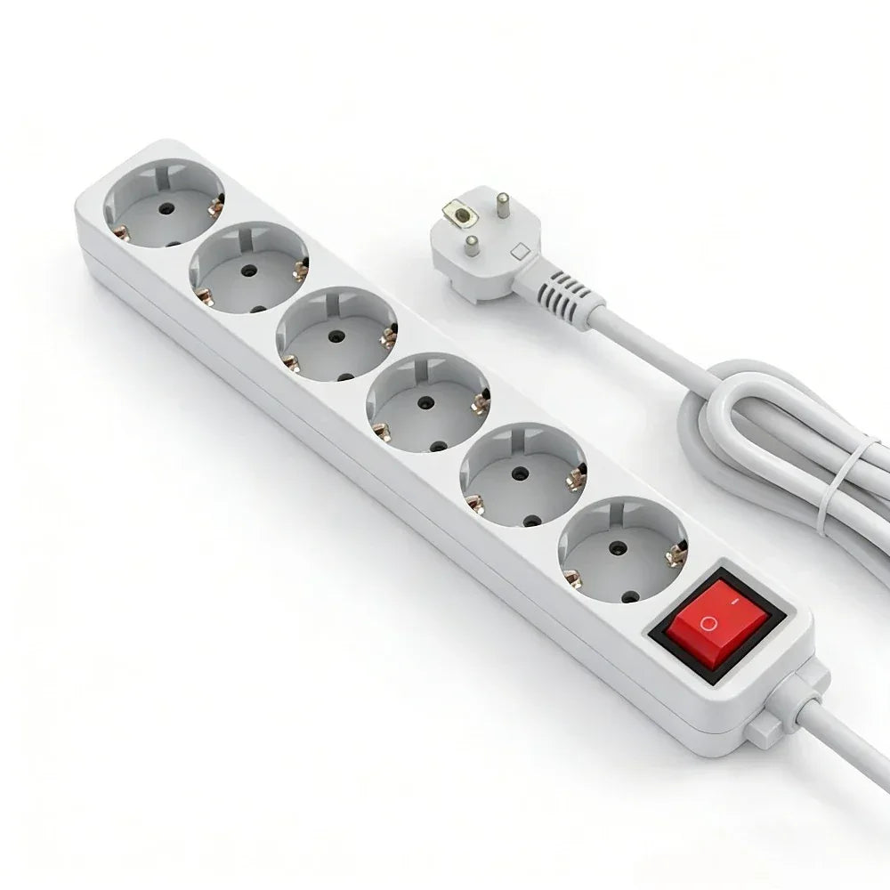 Melery Power Strip Surge Protector 3/4/5/6 AC EU Electrical Plug Outlet Socket Lead Extension Adapter Extenstion Cord Cable 1.5m