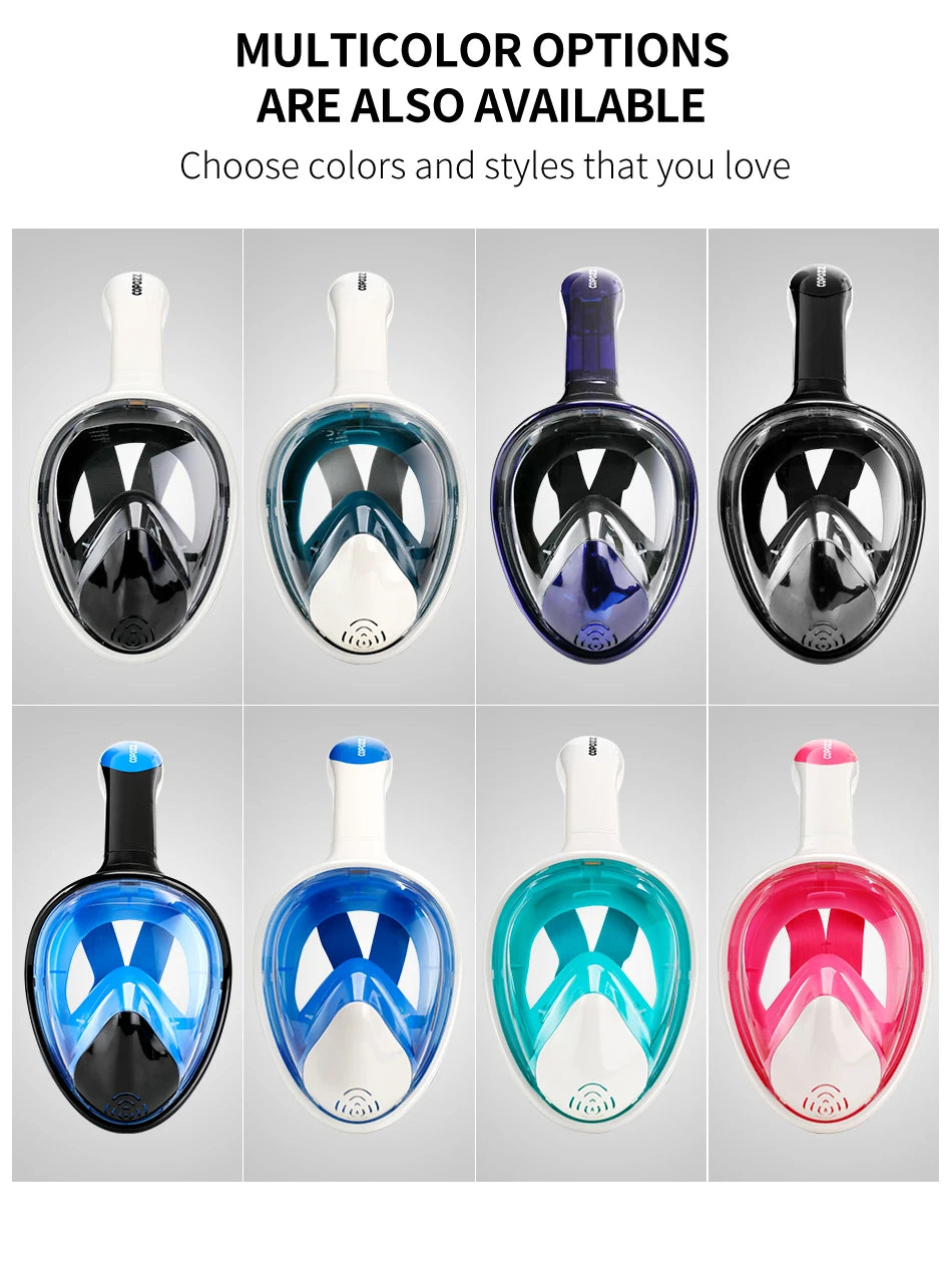 COPOZZ Scuba Underwater Hunting Diving Mask Anti Fog Snorkel Mask Breathing for Gopro Camera Men Women Full Face Mask Adult