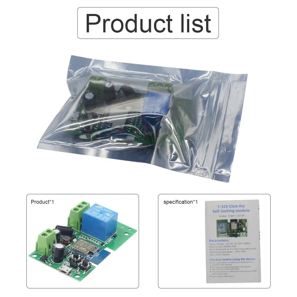 Zigbee Tuya 1CH Smart Relay Module Home Automation DC 5V 7-32V RF433Mhz Remote Control Motor Light Garage Switch Work With Alexa