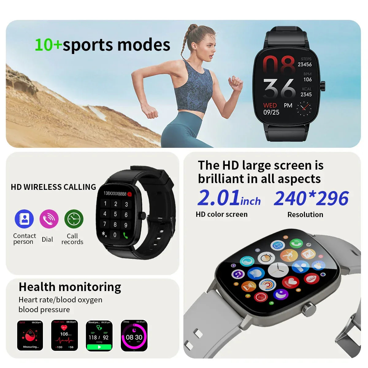 2.01 Inch Aiweile AW63 Smart Watch Men Clock Smartwatch Bluetooth Call Fitness Wristwatch for Android IOS Lightweight PK LT10