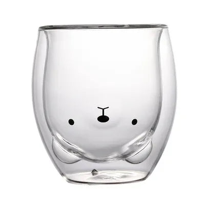 280ML Double Glass Cup Coffee Mug Bear Cat Dog Animal Transparent Cute Milk Juice Tea Drinking Cups Birthday Party Wine Glasses