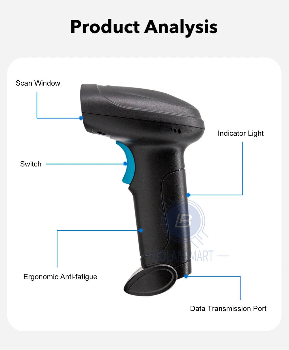 1D 2D Barcode Scanner Wired Wireless Bluetooth Bar Code Reader Omni-directional Scanning For Supermarket Logistics Product