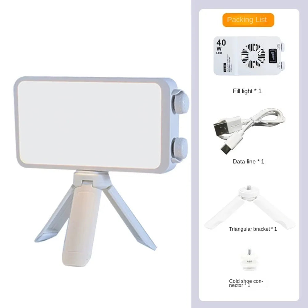 40W Handheld Fill Light Portable Pocket Selfie Light Outdoor Photography LED Soft Light Beauty Light with Fan Camera Top Light