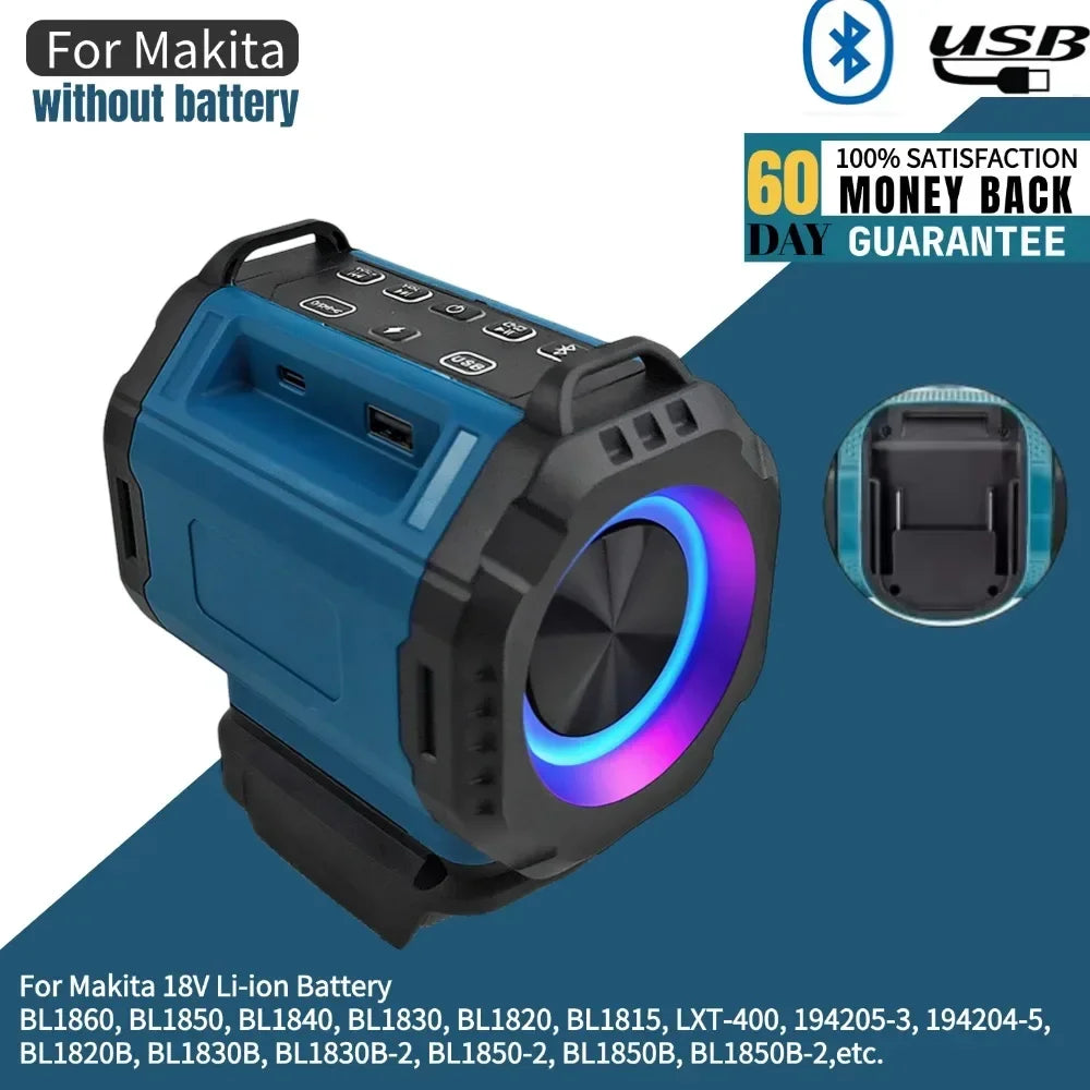 Makita Bluetooth Speaker For Milwaukee/Dewalt 18V 20V Battery With USB Type-C Port Charge Player Loudspeaker Amplifier