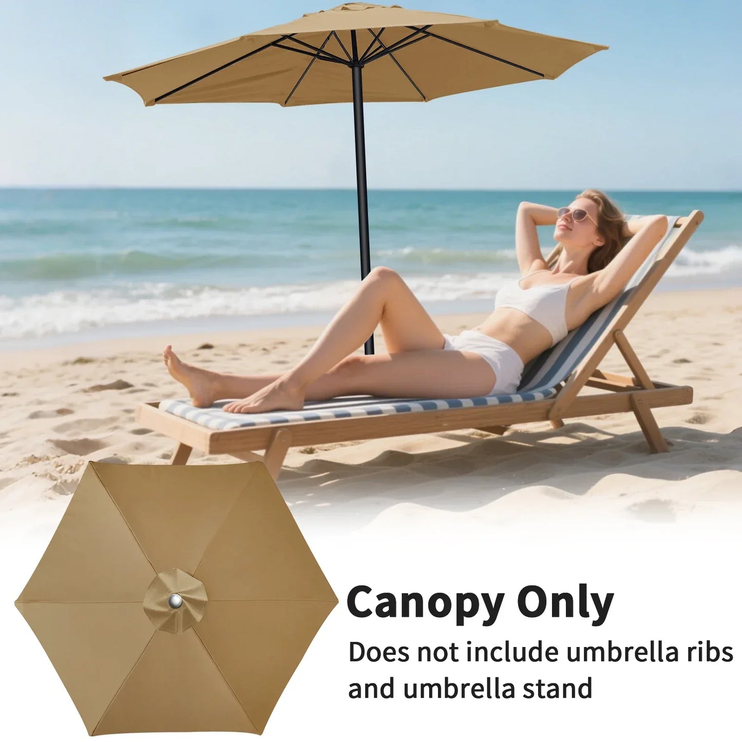 Waterproof Replacement Umbrella Cloth 2/3M Patio Parasol Cover UV-Anti Canopy Cover Replacement Parasol Cover for Balcony Garden