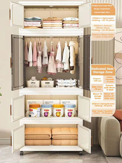 Multi-Functional Folding Storage Cabinet for Home Office Kitchen Bathroom Organizer with Doors White Black Gray