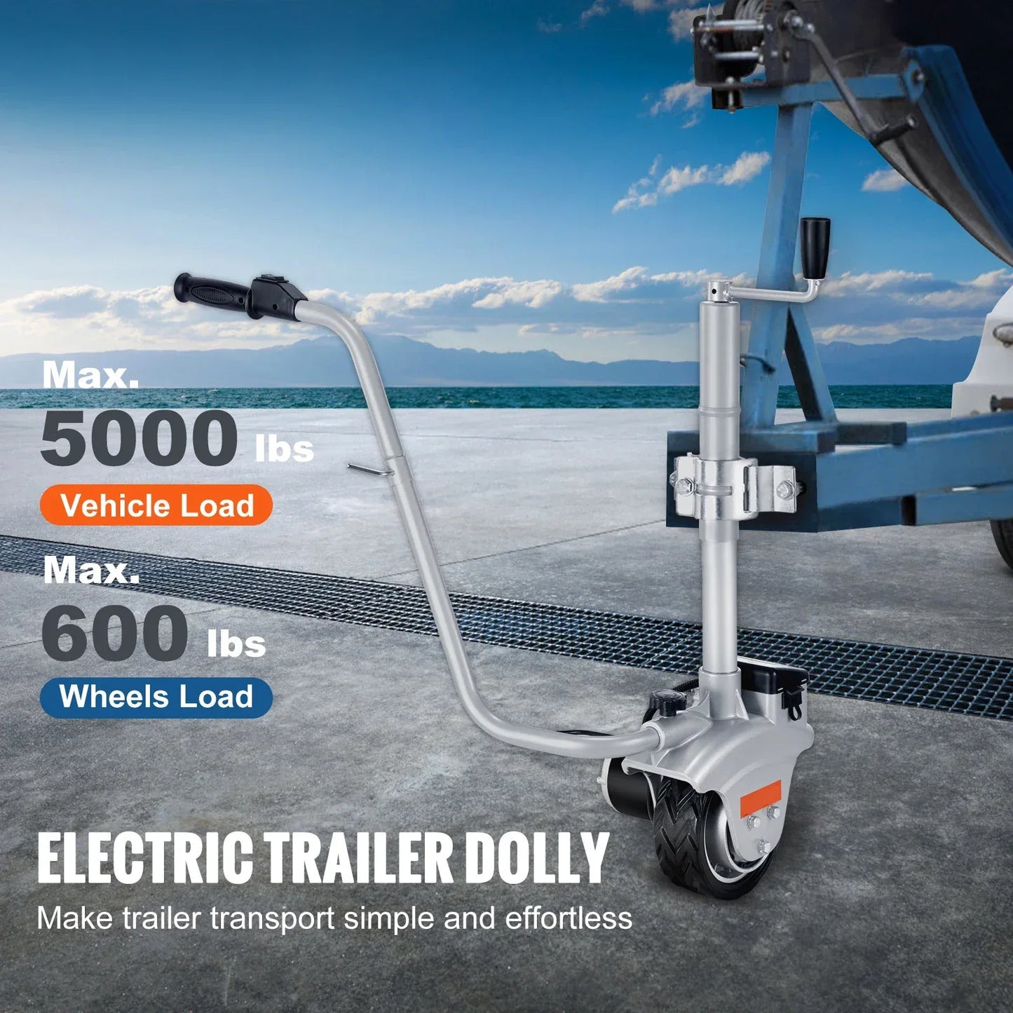 SucceBuy 5000lbs Electric Trailer Dolly 12V Trailer Jockey Wheel with 22 ft/min Speed & Adjustable Height for Moving Caravan