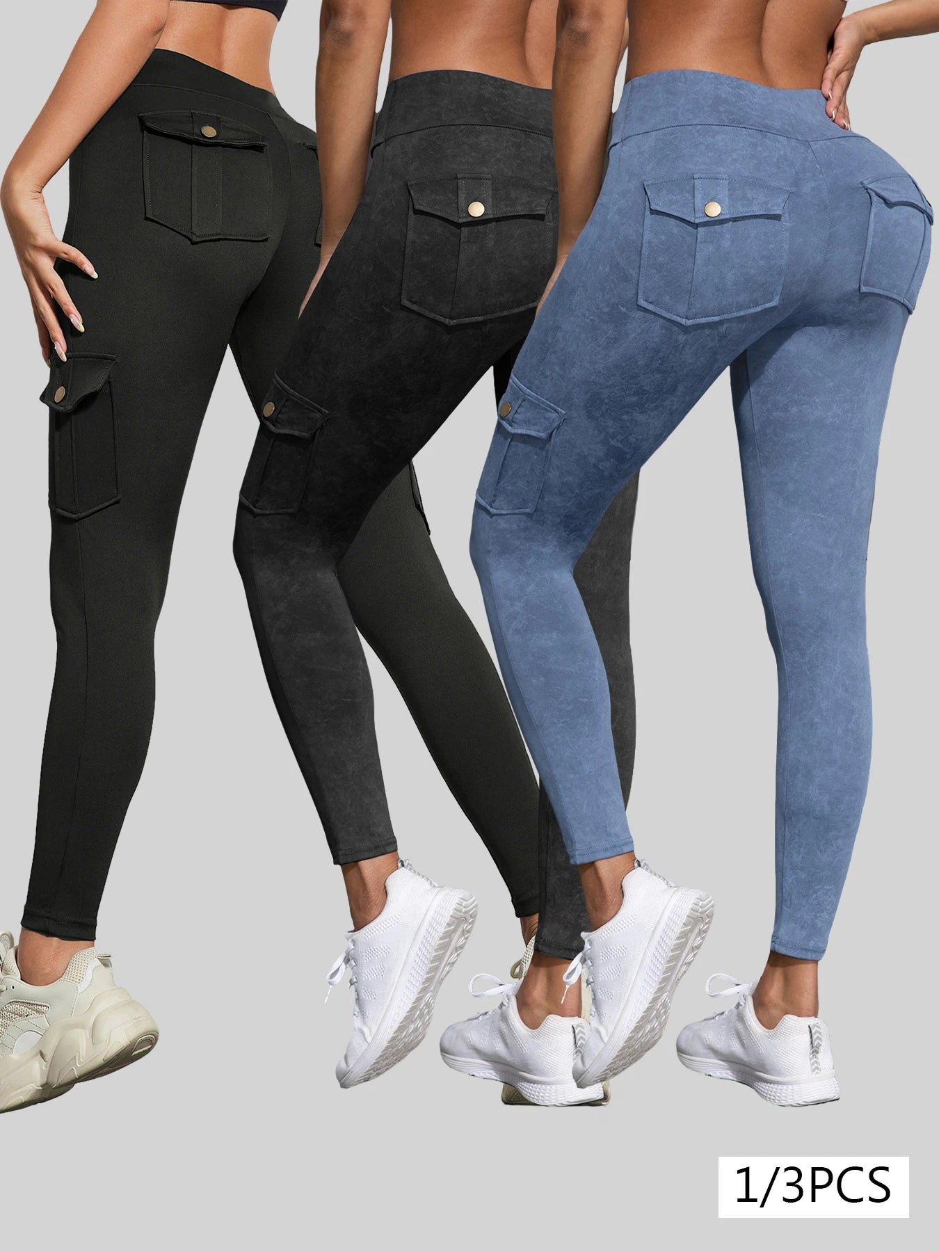 1/3 PCS Washed Print Work Pocket Women Leggings Elastic Butt Lifting Fitness Tights 2025 New Athletic Pants Fashion Streetwear