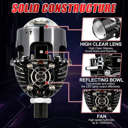 2.5 Inch Bi Led Projector Lens Led Light H4 H7 9005 9006 Car Headlight Bulb High Low Beam 6000K Diode 100W 40000LM Turbo Tuning