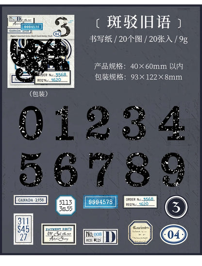 Journal GO 20pcs Creative Hard Card Vintage Numbers Stickers for Photo Frame Scrapbooking Journaling diy Retro Number Sticker