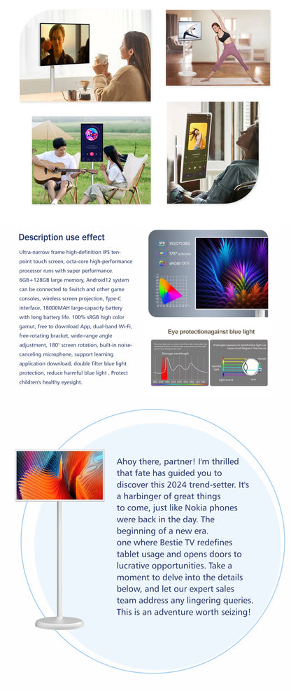Free Standing Tv 21.5 Inch Touch Screen Portable Tv Smart Mobile Display Rechargeable 360 Rotating Tv Stand Wireless Television