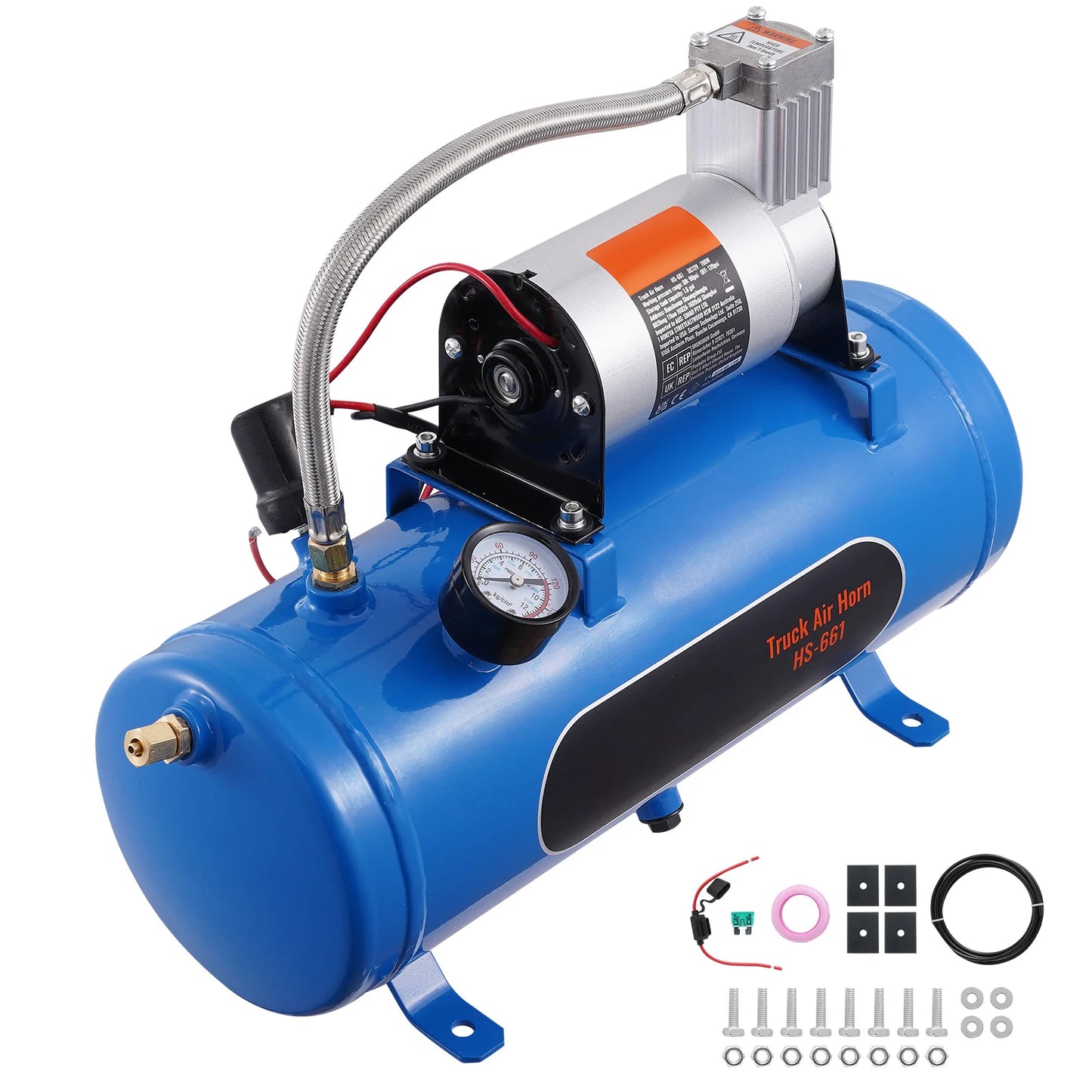 SucceBuy 12V Air Compressor with Tank 1.6 Gallon/6 L 120 psi Onboard Air Compressor System for Train Air Horns Inflating Tires