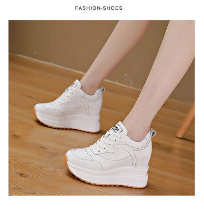 Fujin 10cm 4 inch Platform Wedge Sneakers Chunky Shoes Genuine Leather for Women Summer Shoes Autumn Walking Sneakers Fashion