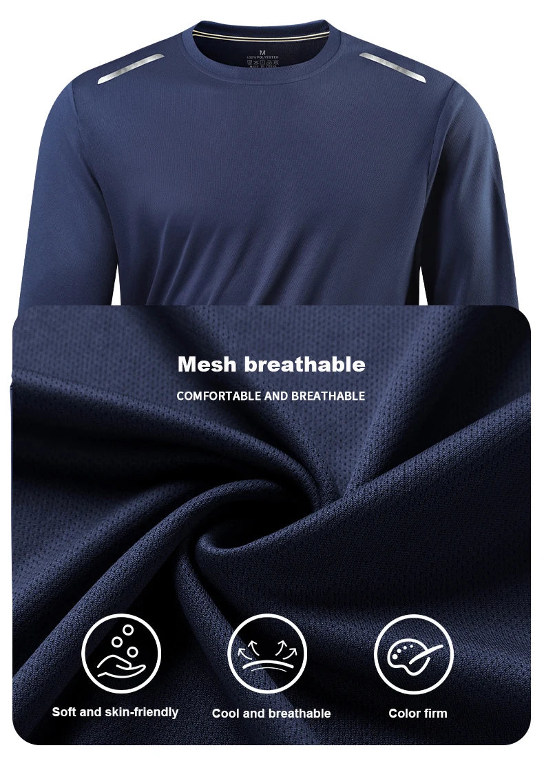 Long-Sleeved Ice Silk Breathable Running Top Round Neck Fitness Wear Quick-Drying Sports T-Shirt Thin Casual Quick-Drying