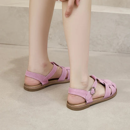 AIYUQI Flat-soled Retro Genuine Leather Hollow Baotou Sandals Women's 2026 New Hollow Pig Cage Women's Sandals