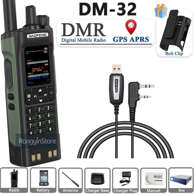 BAOFENG DM-32 with Belt Holster DMR Radio Digital Walkie Talkie GPS APRS 999 Channel Dual Mode Analog Dual Time Slot For Hiking