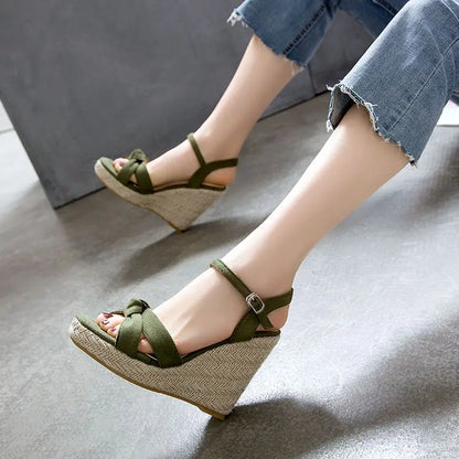 REAVE CAT Brand Women Sandals Open Toe Flock Suede Wedges 11cm Platform Buckle Strap Big Size 44 45 46 Soft Leisure Daily Shoes