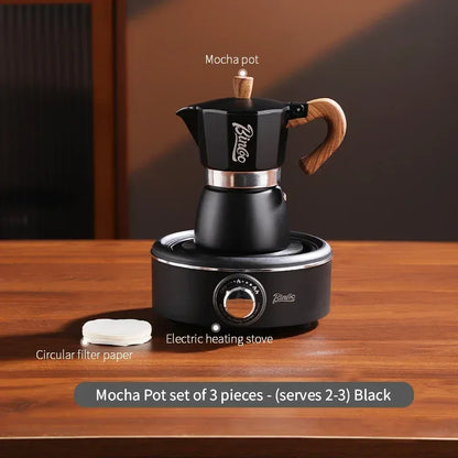 Bincoo Moka Pot and Electric Stove Combo Espresso Maker Compact Design for Small Spaces for Rich Italian Style Coffee Brewing