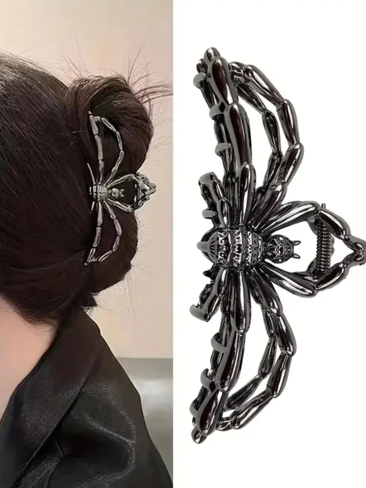 1 pince à cheveux araignée noire, grande pince à cheveux en métal pour femmes, accessoire de coiffure d'Halloween, pince à cheveux mâchoire.