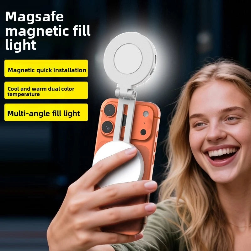 Magsafe Phone LED Ring Light Portable Bi Color Dimmable Selfie Fill Light for Live Stream Vlog Photography