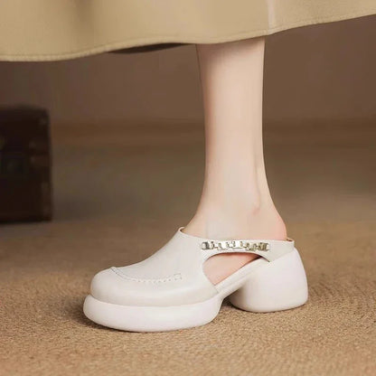 New Half-bang-head Slippers for Women 2025 Genuine Leather Platform Wedge-shaped Sneakers Pump Summer Fashion Women Casual Shoes
