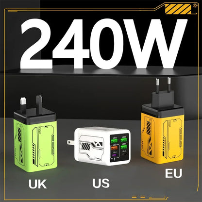 240W 6 Ports USB C Charger Fast Charging EU/US/UK Wall Charger For iPhone Samsung Xiaomi Type C Quick Charge Phone Power Adapter