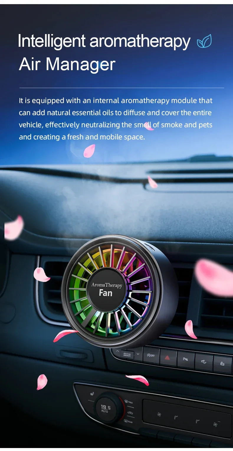 New car aromatherapy fan, USB cool seven color ambient lighting, three adjustable car fans, large truck van car fan