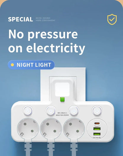 EU AC Plug Power Strip Wall Mounted Independent Switch Multitap Socket Network Filter With USB Charging Network Filter Adapter