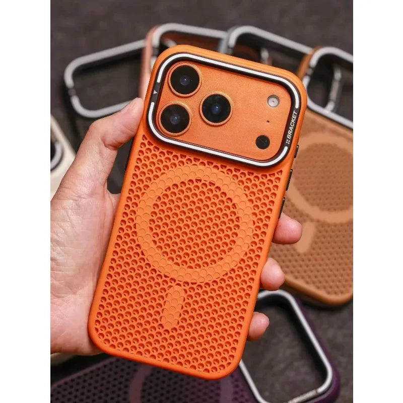 Camera mount mesh cooling case for iPhone 17 Pro Max 15 17 Pro 14 13 12 16 Pro Max For Magsafe wireless charging Shockproof cove