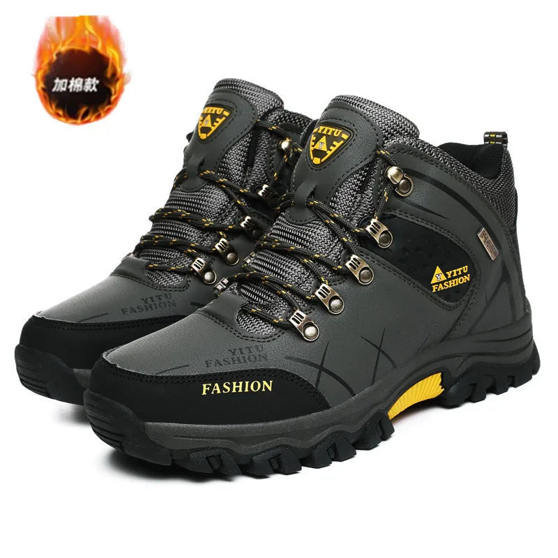 Brand Men Winter Snow Boots Waterproof Leather Sneakers Super Warm Men's Boots Outdoor Male Hiking Boots Work Shoes Size 39-47