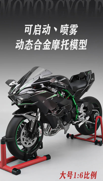 Large 1:6 Kawasaki H2R Bootable Sprayable Dynamic High Precision Alloy Motorcycle Model Diecast Sound Light Christmas Gift Box D