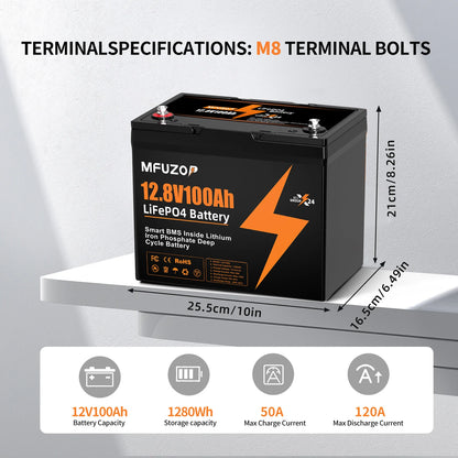 MFUZOP  12V 100Ah 200Ah 300Ah  LiFePO4 Battery Intelligent BMS System 1280Wh 2560Wh 3840Wh Deep Cycle for Solar Storage System
