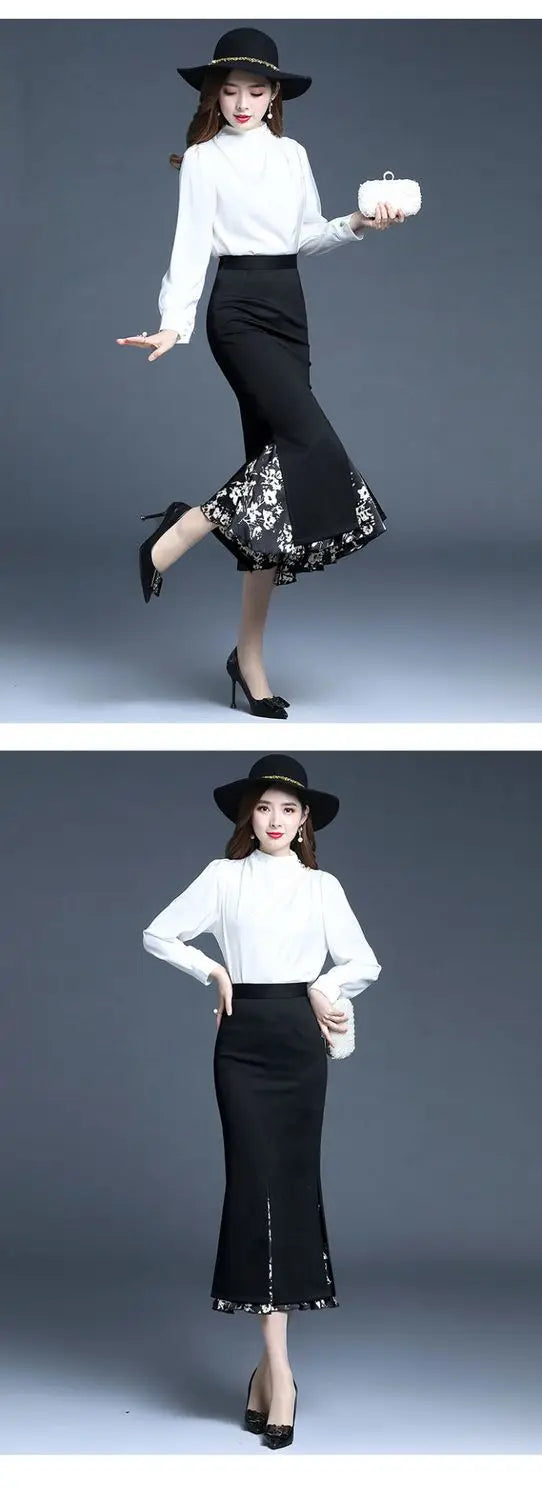 New Mermaid Hem Skirt Women Spring Autumn Mid Length High End Fashion Split Wrap Skirt
