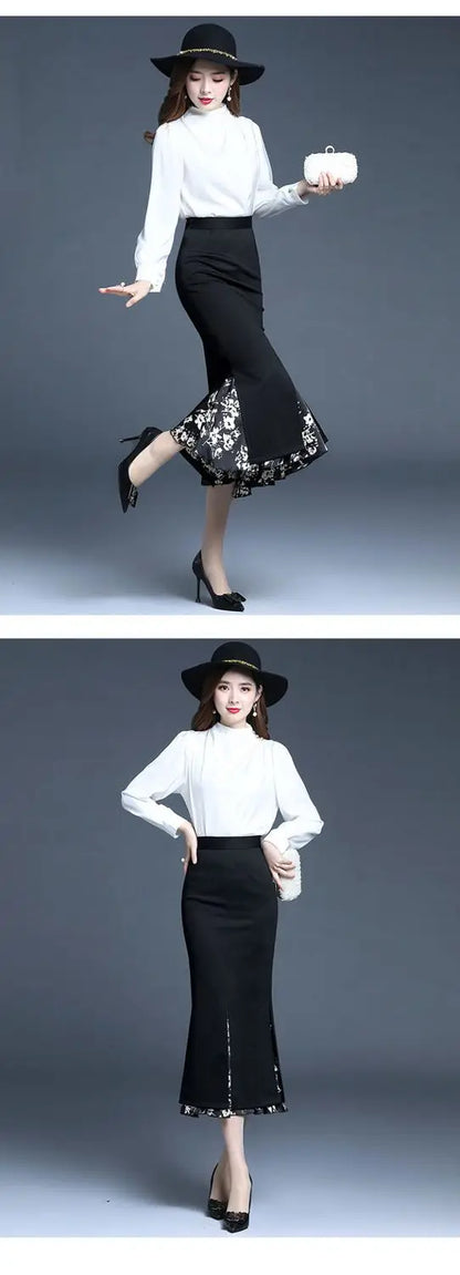 New Mermaid Hem Skirt Women Spring Autumn Mid Length High End Fashion Split Wrap Skirt