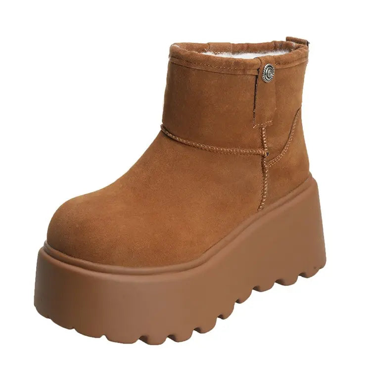 Platform High Heels Slippers Women Suede Mules Shoes Fur Warm Wedges Flip Flops 2025 Winter New Snow Boots Fashion Zapatos Mujer