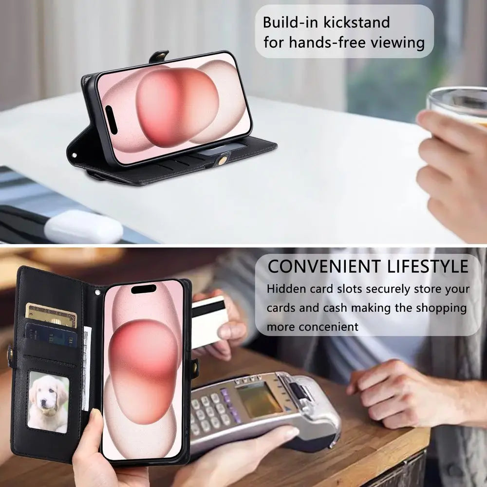 Coque Xiaomi 14 13 12 11 10 - Flip Wallet avec Porte-Carte et Lanière