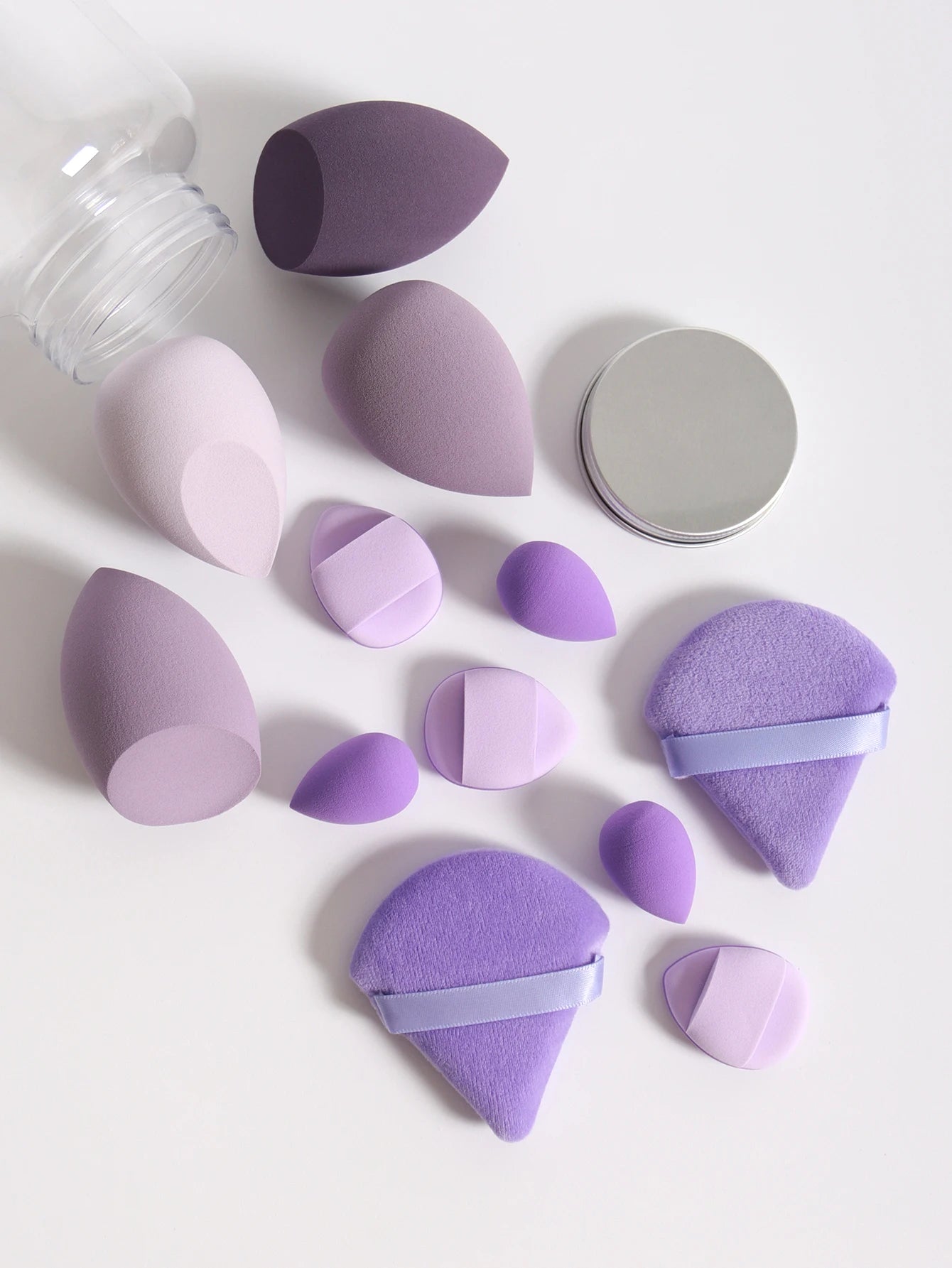 12Pcs Makeup Sponge Set with Storage Jar Latex-Free, Makeup Sponge Finger Puff, Dual-Use Wet & Dry Foundation Cosmetic Puffs