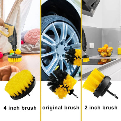 3Pcs Set Electric Scrubber Brush Drill Brush Kit Plastic Round Cleaning Brush For Carpet Glass Car Tires Nylon Brushes 2/3.5/4''