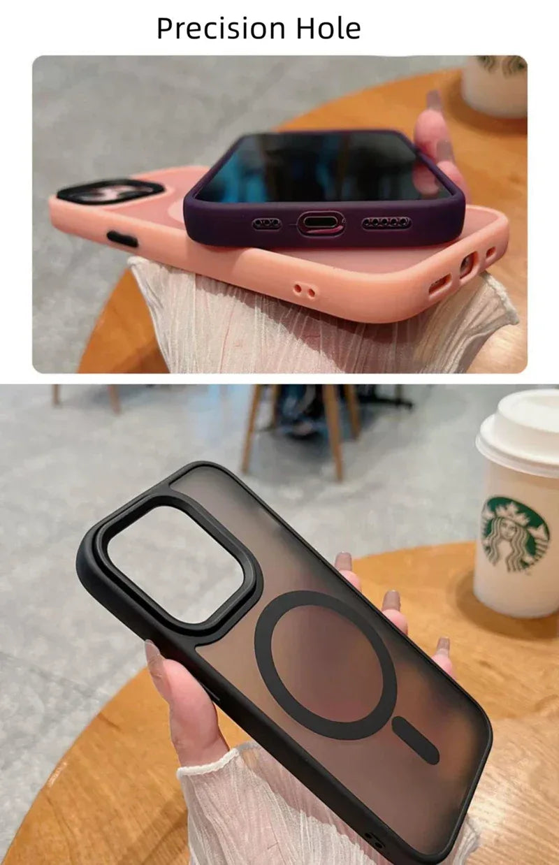 Luxury Wireless Charge Magsafe Transparent Phone Case For iPhone 11 12 13 14 15 16 Pro Max Plus Magnetic Matte Bumper Cover