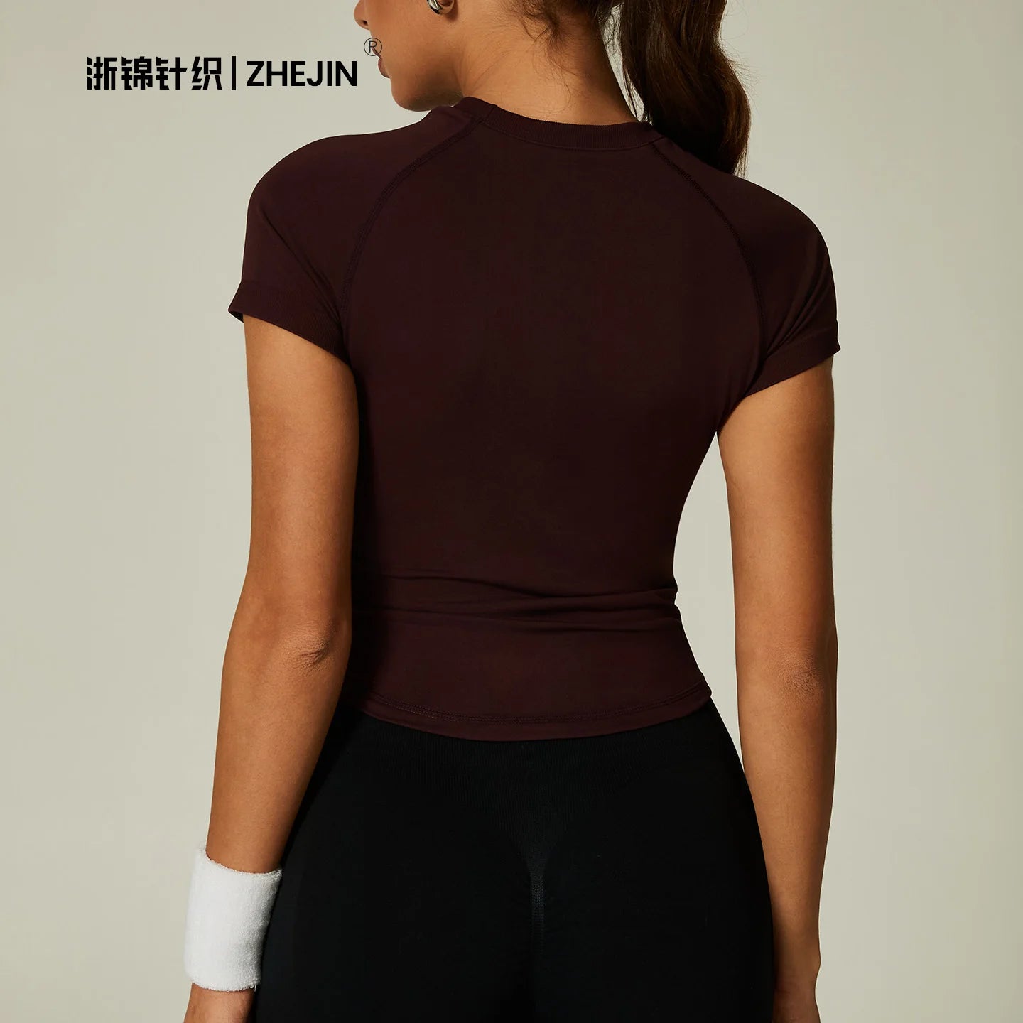 ZHEJIN Seamless Sports T-shirt Women Slim Fit Gym Workout Top Short Sleeve Yoga Shirt Curved Hem Breathable Athletic Sportswear