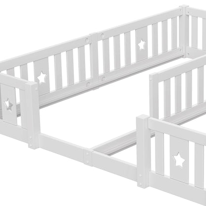 Rosahqnda Children's Bed Floor Bed 90x200cm with Railing Gate,Pine Wooden Bed for Families with 2 Children,Children's Twin Bed