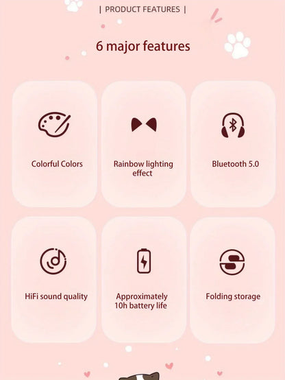 New Flash Light Cute Cat Ears Wireless Headphone with Mic Control LED Kid Girl Stereo Music Helmet Phone Bluetooth Headset Gift