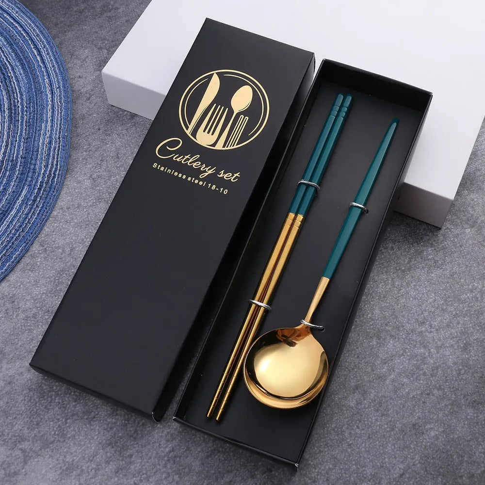 2PC/4PC Cutlery Set Stainless Steel Glossy Titanium Black Gold Cutlery Knife Fork Spoon Tea Spoon Set Kitchen Accessories