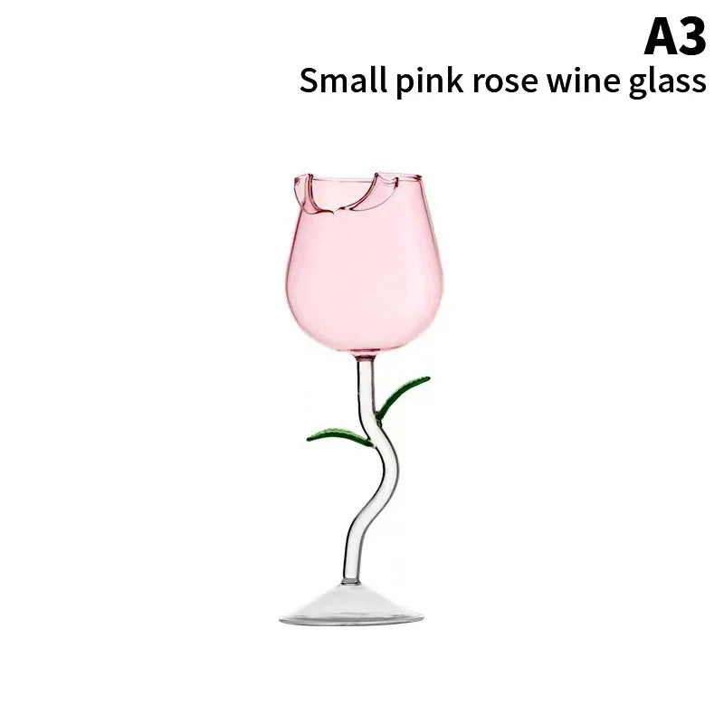 Rose-Shaped Red Wine Glasses Rose Shape Wine Glass With Colored Rose Leaves 150/400ml Rose Shaped Red Wine Goblet Cocktail Cup