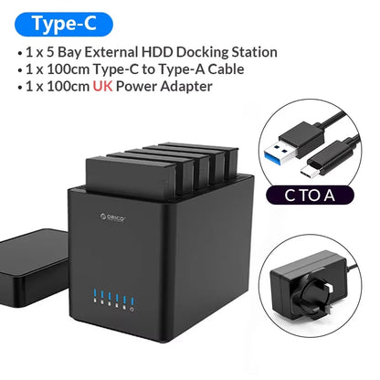 ORICO 5 Bay USB 3.0 to SATA 2.5/3.5 Inch HDD Docking Station Hard Drive Enclosure with Offline Clone HDD Case Plug and Play