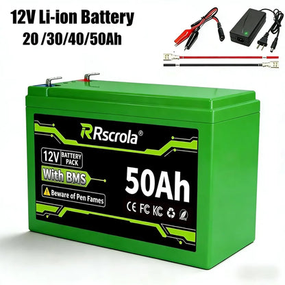 12V Li-ion Battery Pack 50Ah/40Ah/30Ah/20Ah A+ 18650 Battery Pack Long-lasting for Sprayer,Children's Toy Car,Scale,Solar Energy