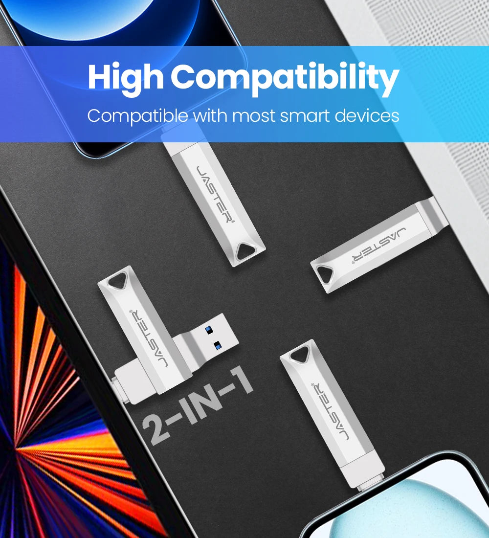 High speed TYPE C USB 3.2 Pen drive 256GB OTG 2 IN 1 Metal USB flash drive 128GB Pendrive 64GB USB flash drives Memory Disk