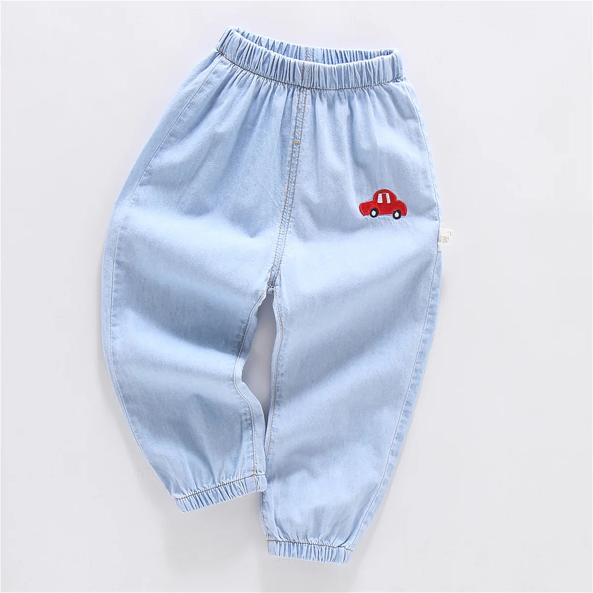 Children'S Jeans Baby Four Seasons Outwear Casual Pants Embroidered Simple Versatile Elastic Waist Sports Wear