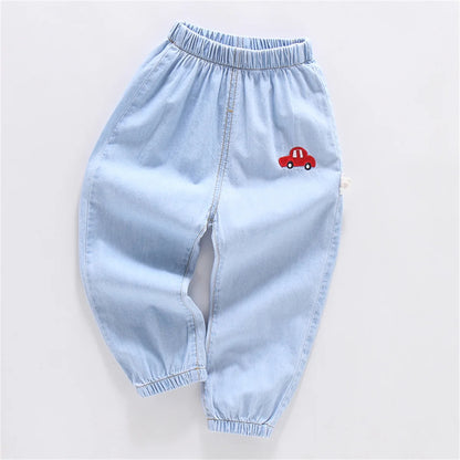 Children'S Jeans Baby Four Seasons Outwear Casual Pants Embroidered Simple Versatile Elastic Waist Sports Wear